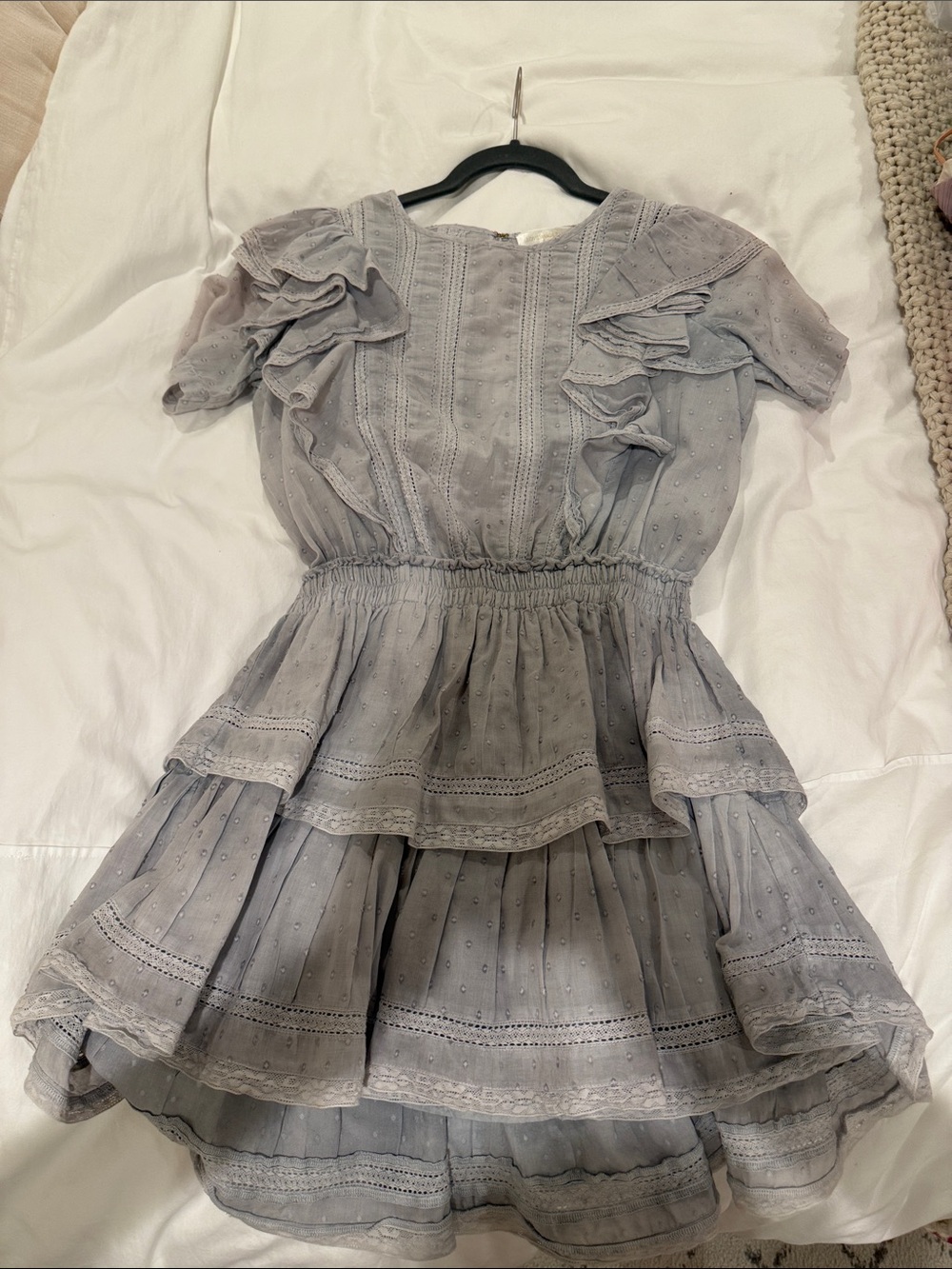 LoveShackFancy Light Gray Lace-Trim Blouse